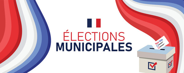 Abstract French Municipal Elections 2026 Tricolor Wave Banner