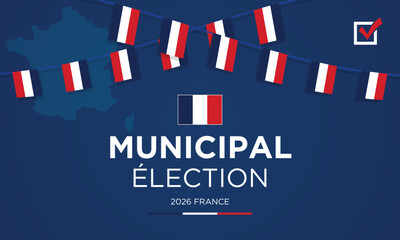 Festive French Municipal Election Banner with Flag Garland
