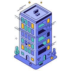Obraz premium Isometric illustration of a modern multi-story building with geometric design