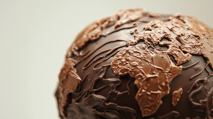 Chocolate globe shaped like planet earth, global warming and climate change concept with copy space.