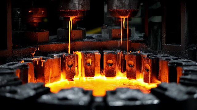 Medium shot of steel parts undergoing lowintensity carburizing highlighting early surface hardness development in an industrial furnace.