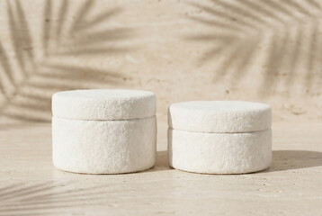 Sustainable Cosmetic Jars Made From Biodegradable Mushroom Mycelium In A Luxury Spa Setting.