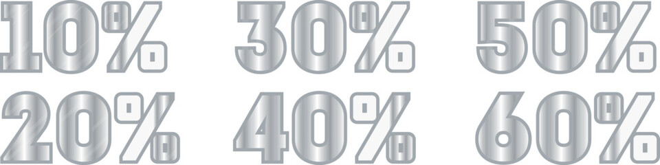 set of different discount percentages with a distinctive silver texture, for promotional materials, for seasonal discounts or other designs on the theme of promotions