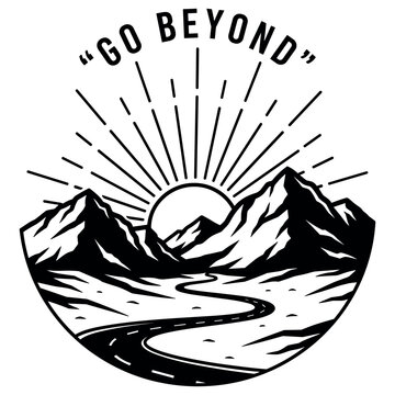 Inspirational mountain landscape with winding road and motivational quote