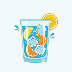 Cool refreshment: A tall glass of icy lemonade with slices of lemon and orange, a summer treat with ice cubes, splash of water, refreshing beverage to cool you down in hot weather.