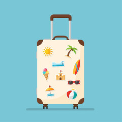 Vacation Essentials: A colorful suitcase adorned with iconic travel-themed stickers, promising an exciting and memorable getaway.