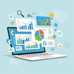 Data visualization and analysis on laptop: The image features a laptop displaying a vibrant array of data visualizations, charts, and graphs.