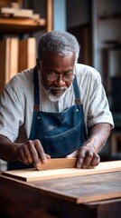 Skilled carpenter working diligently in woodshop on a project