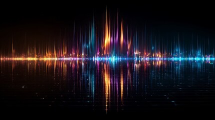 Abstract visual of sound waves, with vibrant colors and mirrored reflection