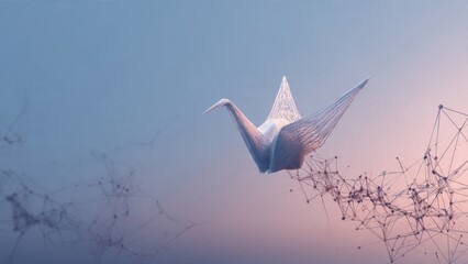 Abstract Paper Crane Against Soft Sky