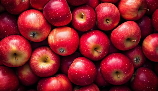 fresh red apples filling entire frame, top-down overhead view