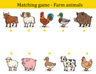 Fototapeta premium Matching worksheet animals helps kids match male and female - farm animals worksheet