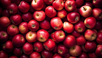 fresh red apples filling entire frame, top-down overhead view