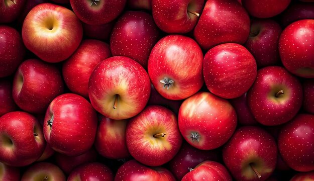 fresh red apples filling entire frame, top-down overhead view