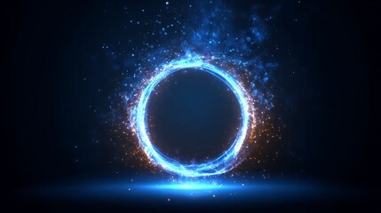 Animated neon ring effect with a trail of sparks against a dark blue background