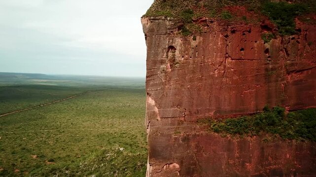 aerial drone footage of a table mountain rock in Jalapao National park. High quality 4k footage