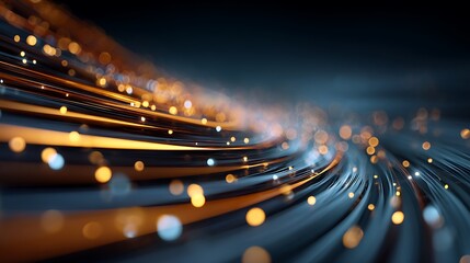 Artistic depiction of flowing metallic tubes with sparkling light trails in a dark, atmospheric setting