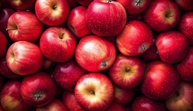 Many ripe red sweet apples food background