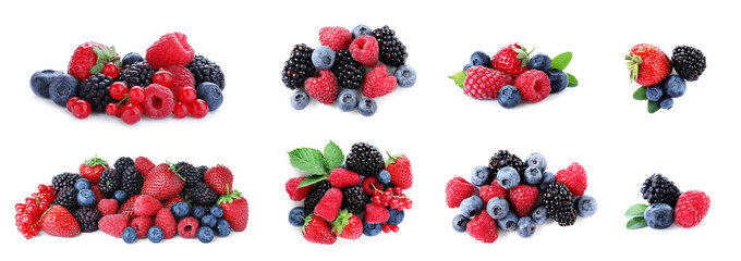 Mix of fresh berries isolated on white, collection