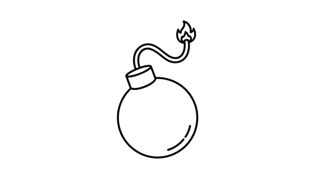 Simple black and white line drawing of a classic round bomb with a lit fuse