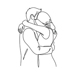 Couple Hugging Line Art Illustration, Romantic Embrace Minimal Outline