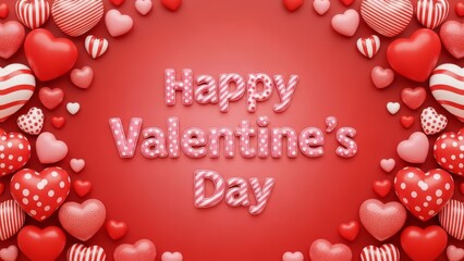 A vibrant valentine s day scene featuring red and white hearts balloons and a sparkling textual message showcasing love and affection