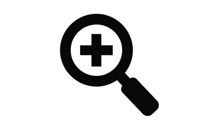 Obraz premium A black and white illustration of a magnifying glass with a plus symbol inside