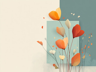 Invitation illustration with multicolored plants with space for text and abstract backgrounds