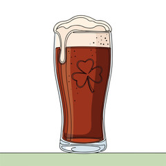 St. Patrick's Day beer, dark brew in glass with frothy head, shamrock detail. Festive St. Patrick's Day beer for holiday spirit, celebration ready. Concept St. Patrick's Day beer for marketing,