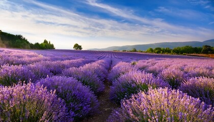 Obraz premium Stunning Lavender Field In Full Bloom Offers A Calming Aromatic Escape To The Countryside Perfect For Spring Themed Designs