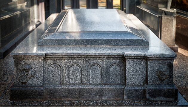Pierre Tombale En Granit Gris Sur Caveau Dans Un Cimetiere