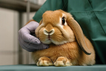 Rabbit receives a health check-up at a veterinary office with attentive care and comfort during the process