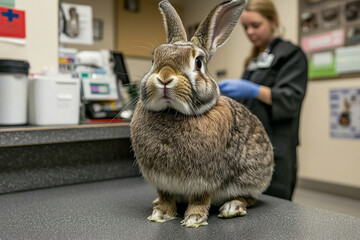 Rabbit receives health check-up at small veterinary clinic during daytime appointment with experienced staff
