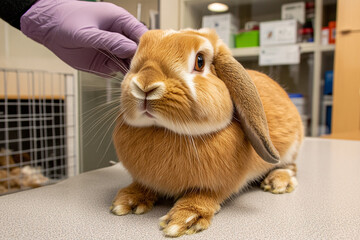 Rabbit enjoys a gentle health check-up at a veterinary clinic with attentive care from a professional