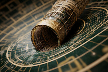 Spatial representation of time distortion illustrated with intricate patterns and geometric shapes in a modern composition