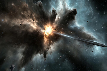 Representation of the Big Bang explosion illustrating cosmic creation and high-energy phenomena in the universe