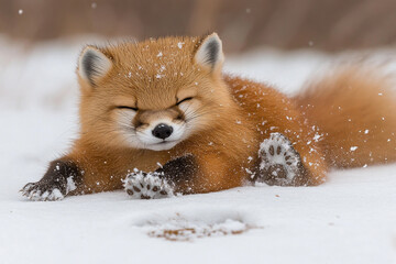 Sable enjoying snowy playtime with joyful rolls and frolics in the winter landscape