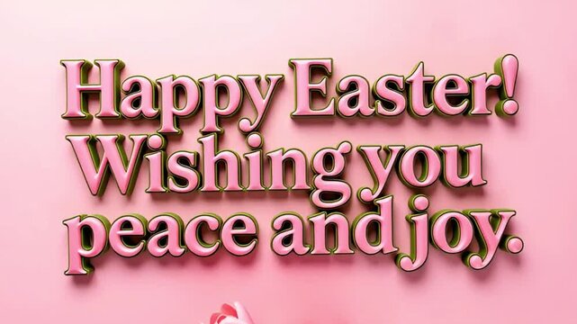 pink tulips on pink background changing to 3d happy easter text with peace and joy wishes