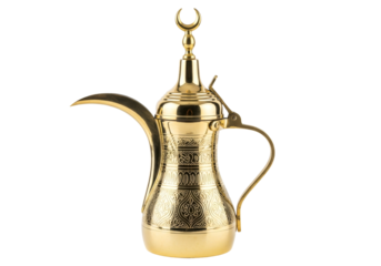 golden dallah arabic coffee pot with ornate design