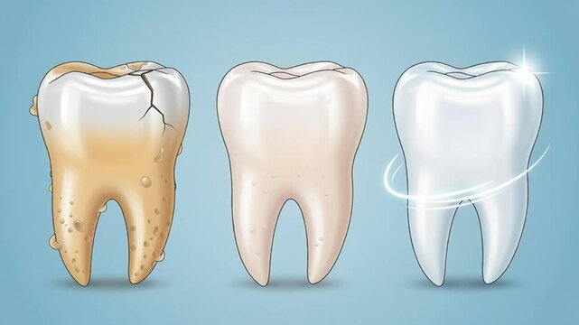 Illustration showing transformation of teeth from decayed to healthy
