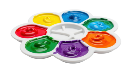 Vibrant paint palette with colorful paints isolated on transparent background