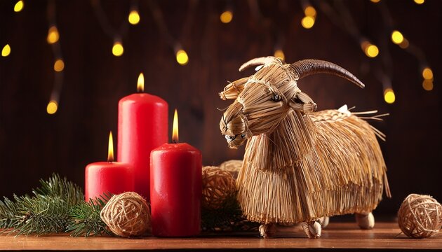 Julbock Christmas Straw Goat And Candles