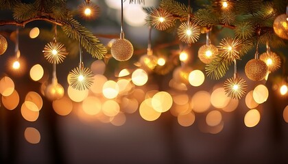 Holiday Lights Glowing On Tree Branches With A Warm Festive Bokeh Background