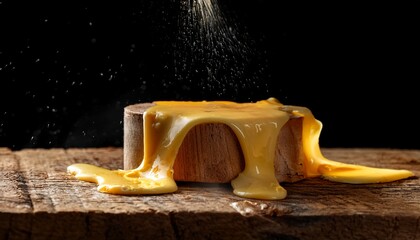 Gooey Melted Cheese Splash On Rustic Wood Board Steaming Delicious Food