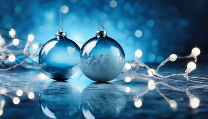 Clear Glass Christmas Ornament Resting On A Marble Surface Reflecting Soft Blue Lights Creating A Serene Holiday Atmosphere With Copy Space For Design