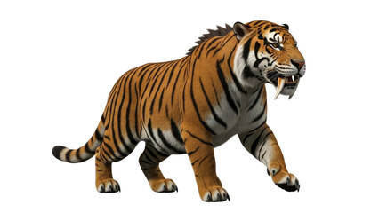 Majestic tiger standing with vibrant orange and black stripes isolated on transparent background