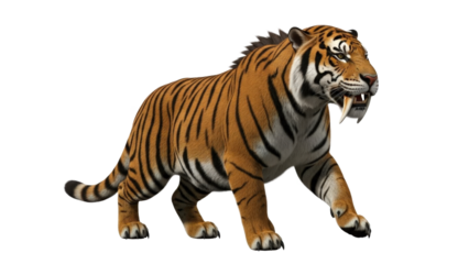 Majestic tiger standing with vibrant orange and black stripes isolated on transparent background