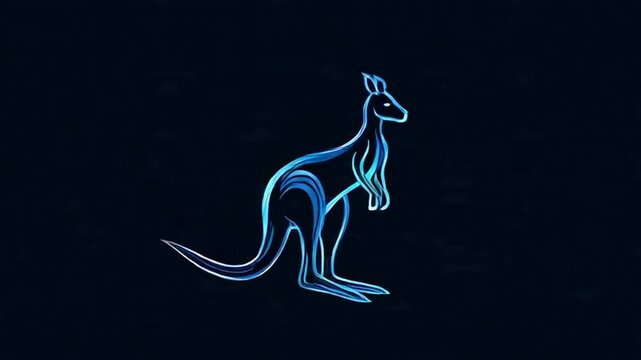 Vibrant blue kangaroo jumping on dark background, conveying energy and movement