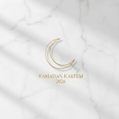 Minimal luxury Ramadan Kareem 2026 white marble background