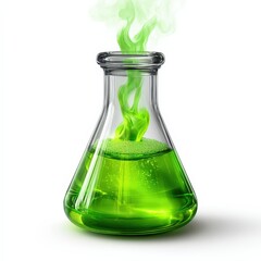 Scientific Erlenmeyer Flask with Bubbling Green Liquid and Vapor